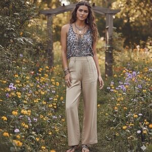 FOREVER 21 Boho Sheer Navy Blue Ruffled Ditsy Floral Tie Top Sleeveless Blouse S